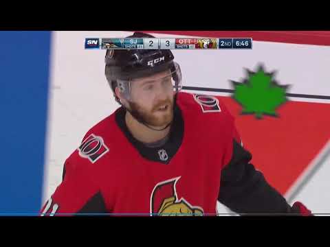 Kevin Labanc snaps home a Brent Burns stretch pass in Ottawa