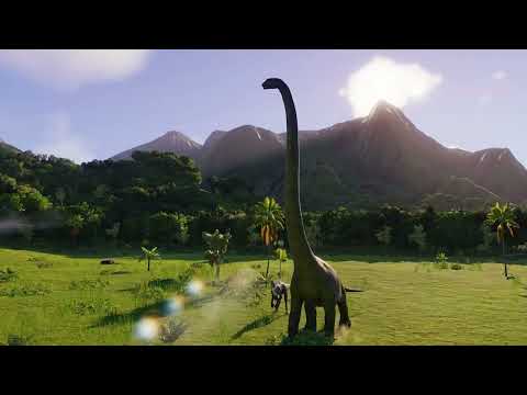 Scorpius rex relentlessly hunting Mamenchisaurus : Jurassic World Evolution 2