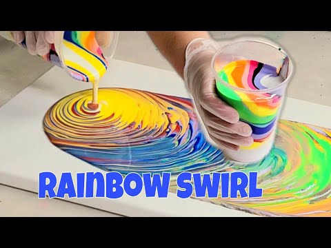 Acrylic pour painting swirl technique rainbow traveling tree ring with Arteza pouring paint