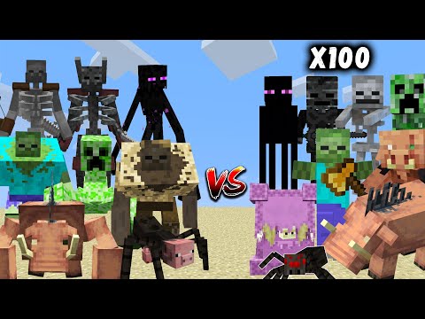 Doka Craft - All Mutant Mob vs x100 of its Normal Minecraft Mobs / Minecraft Mob Battle