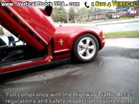 Ford Mustang 05 -up RED Lambo Doors Vertical Doors USA 1-800-4-VERTICAL www.VerticalDoorsUSA.com