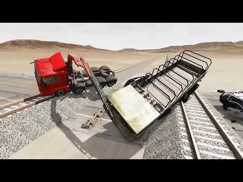 Impossible Sharp U Turn Rail Tracks Vs Trains Crossing - BeamNG.Driverain
