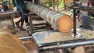 The Process of Cutting Coconut Trees 5x5 Using a Sawmill