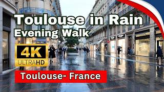 Toulouse France 🇫🇷 | 4K Rainy Evening Walking Tour (Pink City) | February 2026