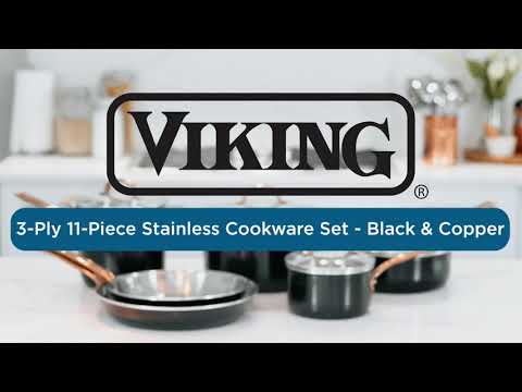 Viking 3-Ply 11pc Cookware Set with Black Exterior and Copper Color Handles