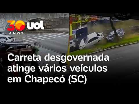 Caminhão desgovernado atinge vários veículos em Chapecó; dez pessoas ficam feridas; veja vídeo