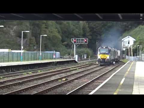 A Class 68 Pulled Nuclear Flask Train Passes Through Bangor Station