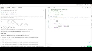YouTube video 'Bloomberg Interview Question - Intersection Of Two Linked Lists- Leetcode 160- Python'