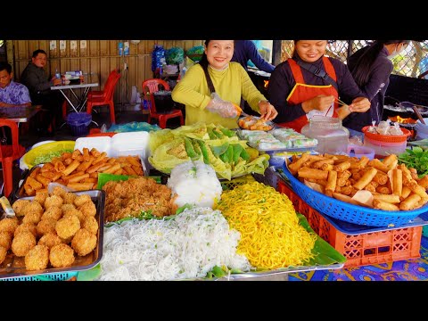 Under $1 Khmer FAST Food Store ! Crispy Fried Spring Rolls, Num Krok, Yellow Pancake in Battambang