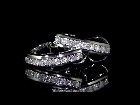 14K WHITE GOLD 1.00CT TDW CLUSTER DIAMOND HOOP EARRINGS, Ref. 116 1121