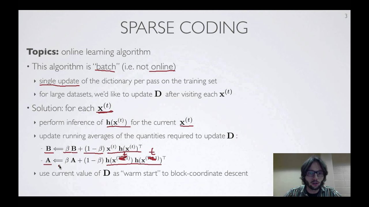Neural networks [8.6] : Sparse coding - online dictionary learning algorithm