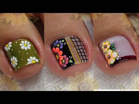 UÑAS DECORADAS FACILES CON FLORES 🌸🌸😍🦶🏼💅#miarteentusuñas