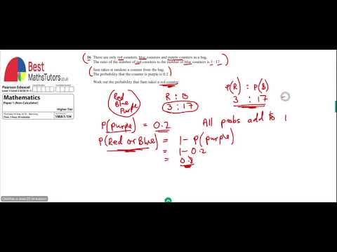 Ratio and Probability, Edexcel June 2018 GCSE Maths Higher Tier Paper 1 Question 16