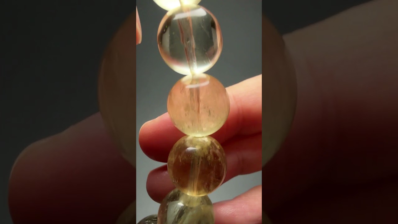 [トップクォリティ]アフガニスタン産トリフェーンブレスレット/天然イエロークンツァイト（約14.5mm玉）★現品動画あり-slide-youtube