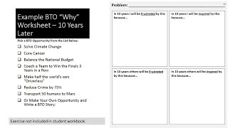 Page 30 Training: Example BTO "Why" Worksheet- 10 Years Later