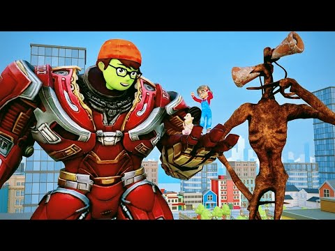 Siren Head Vs IronMan Giant NickHulk and Tani Care Baby MissT Scary Teacher 3D Superheroes Animation