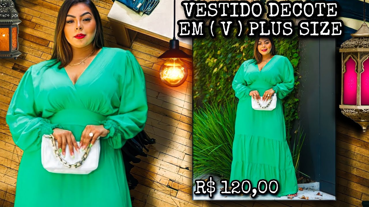 🛑 VESTIDO LONGO DECOTE  ( V )MANGA LONGA PLUS SIZE