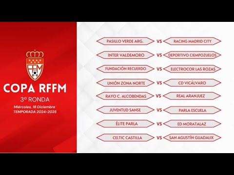 Celebrado el sorteo de la tercera ronda de la Copa RFFM con 16 equipos y a jugar el 18 de diciembre