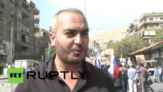 Syria: Pro-Russian protesters rally outside Russian Embassy in Damascus