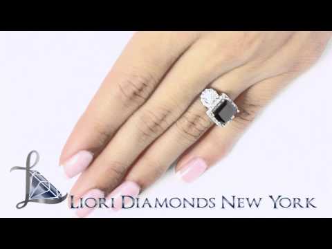 BDR-049 - 3.44 Carat Princess Cut Natural Black Diamond Engagement Ring 14k White Gold