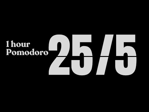 Pomodoro 25/5 🍅✨- 1 Hour(no music)(bell ring) Black and White Timer