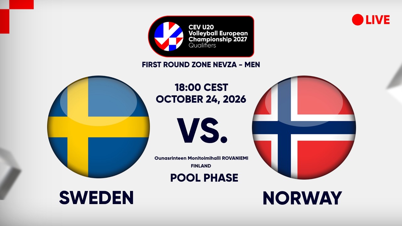 LIVE | SWEDEN vs. NORWAY | CEV U20 EuroVolley 2027 Men | Qualifiers | NEVZA | POOL PHASE