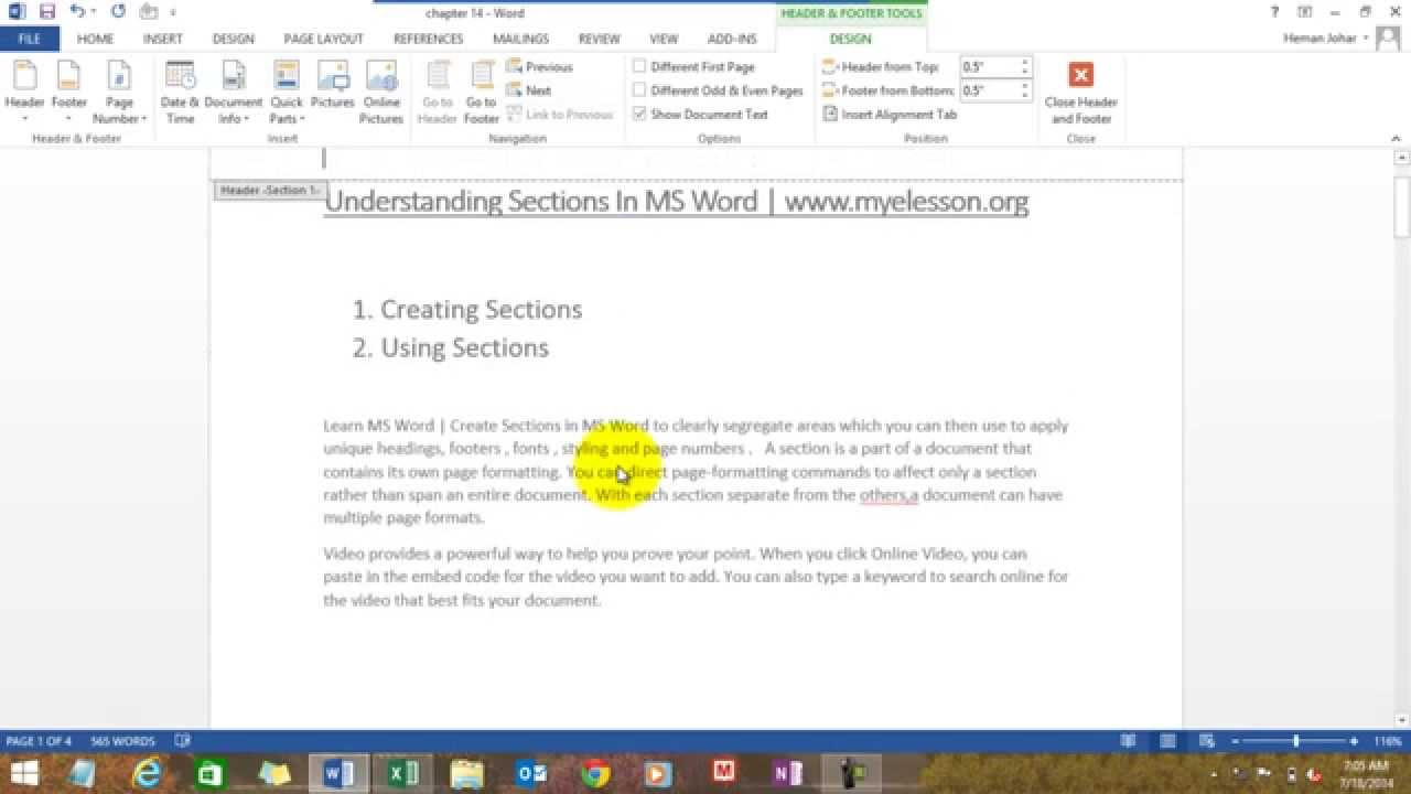 Learn MS Word Using Sectins Chapter 14