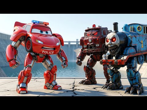 Kitten and lighting McQueen found a monster firetruck and monster thomas 