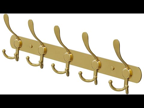 Coat Rack Wall Mount with 5 Tri Coat Hooks for Hanging Gold