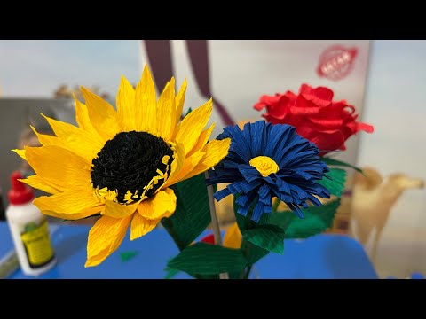 Crepe paper sunflower | sunflower | crepe paper flowers | craft work | art