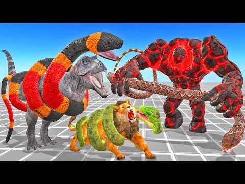 Reptiles Battle - Revolt of 3 Giant Titanoboa vs Wild Animals Dinosaur Animal Revolt Battle Simulato