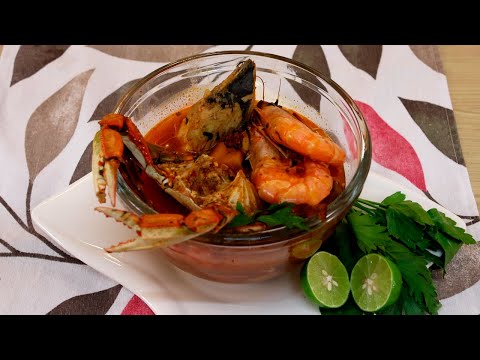 Receta para un rico caldo de mariscos.