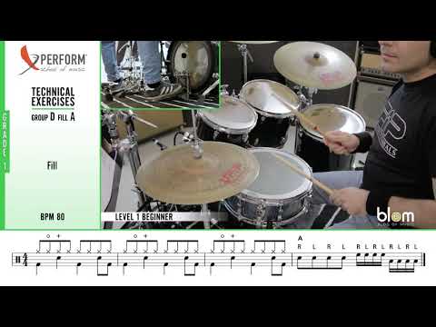 Drums technical exercises - Level 1 - Grade 1- Group D Fill A - Batteria (RSL Awards, Rockschool)