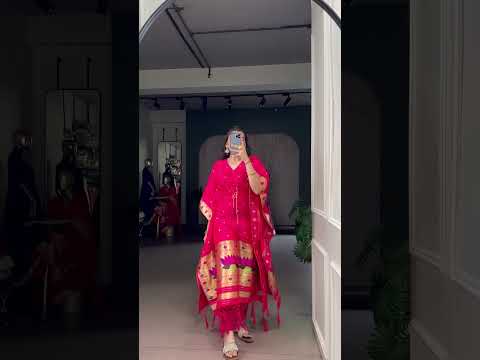 Peach Elegant Jacquard Paithani Kaftan with Zari Weaving Work