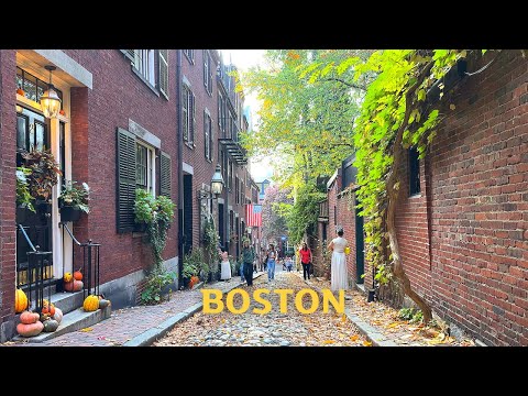 [4K]🇺🇸Autumn in Boston, New England🍁 : Back Bay, Public Garden, Halloween at Beacon Hill🎃👻 2024