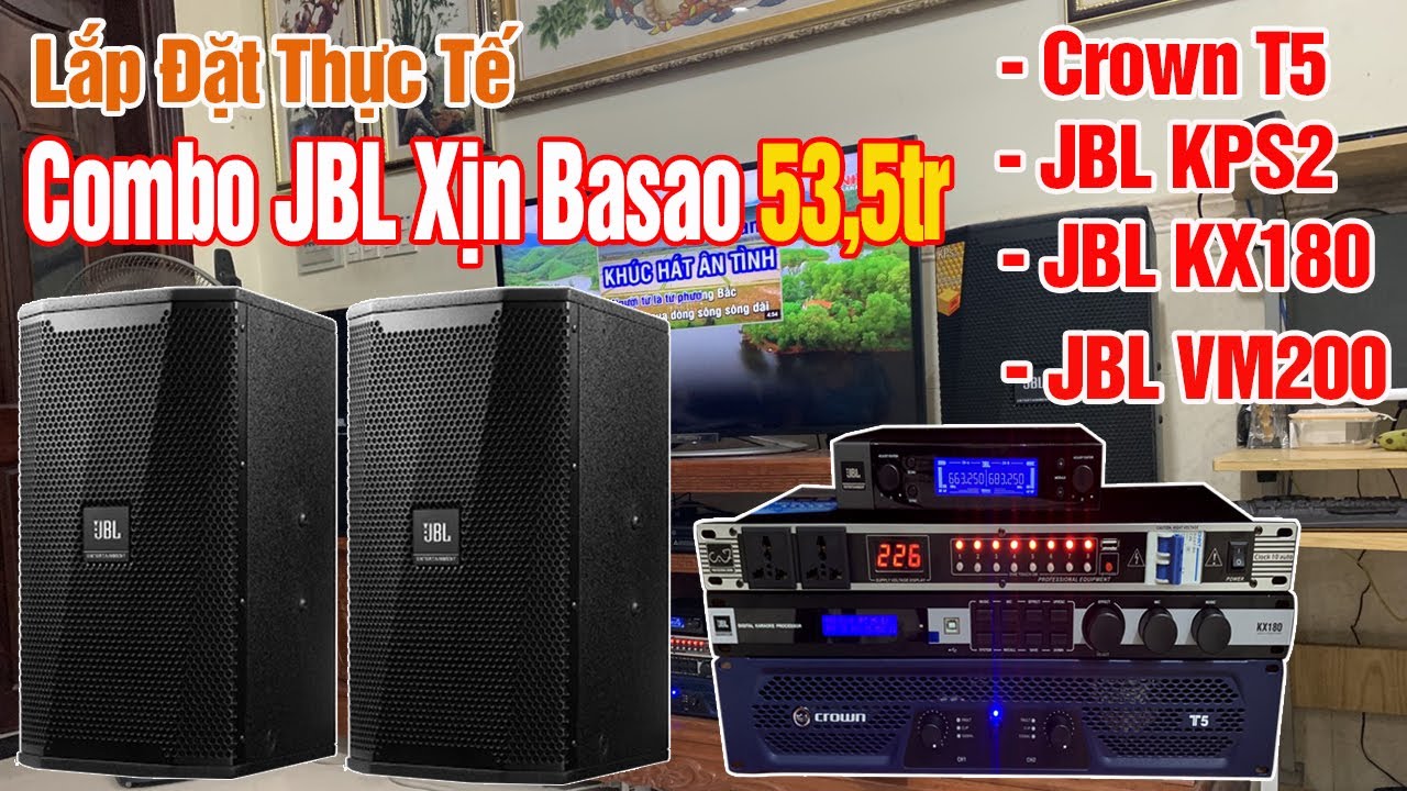 Lắp đặt dàn karaoke loa JBL với cục đẩy Crown T5 và Micro JBL VM200, vang số JBL KX180 hay mà chất.