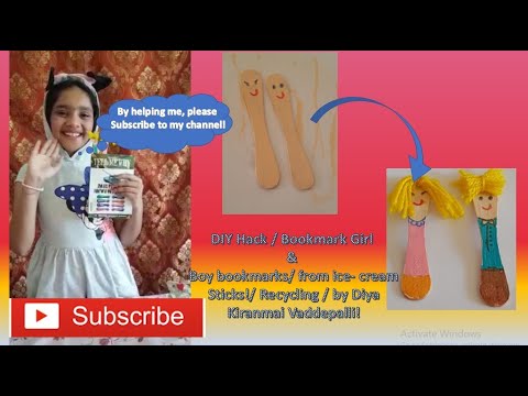 DIY Hack / Bookmark Girl & Boy bookmarks / from ice-cream sticks / Recycling / by Diya Kiranmai V!!!