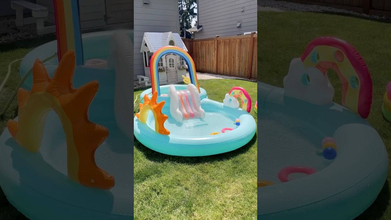 Setting up for a toddler Backyard Pool Party! #inflatables #backyardfun