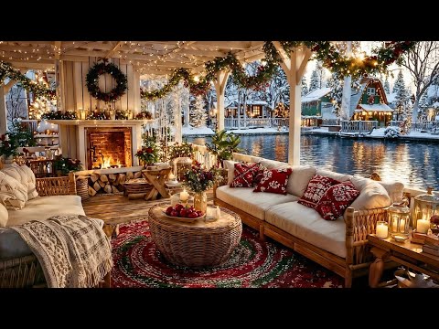 Enchanting Christmas Dawn at the Snowy Lakeside Café🎄 Cozy Jazz & Fireplace Ambience for Winter Calm