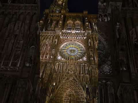 Catedral de Notre Dame em Estrasburgo França à noite. #france #notredame #church #travel #shorts #2023