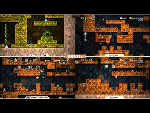 Spelunky - All shortcuts + Olmec - 4 players race