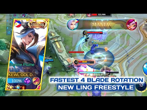 MANIAC!! LING NEW FREESTYLE | FASTEST 4 BLADE ROTATION?? ~ Top 1 Global Ling Collector skin - MLBB