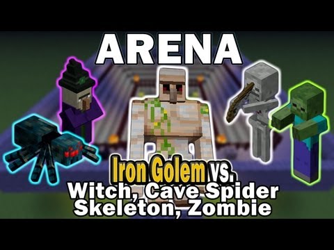 ToZaTop - Minecraft Arena Battle Iron Golem vs Witch, Cave Spider, Skeleton, Zombie