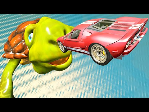 Cars Jumping into Mouth of Turtle - BeamNG.drive