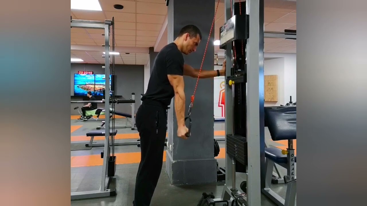 Extensii unilaterale pentru triceps, din stând la scripete, cu priză supinată