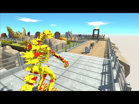 GODZILLA SKELETON T REX YELLOW SUPERMAN DEATH RUN - Animal Revolt Battle Simulator