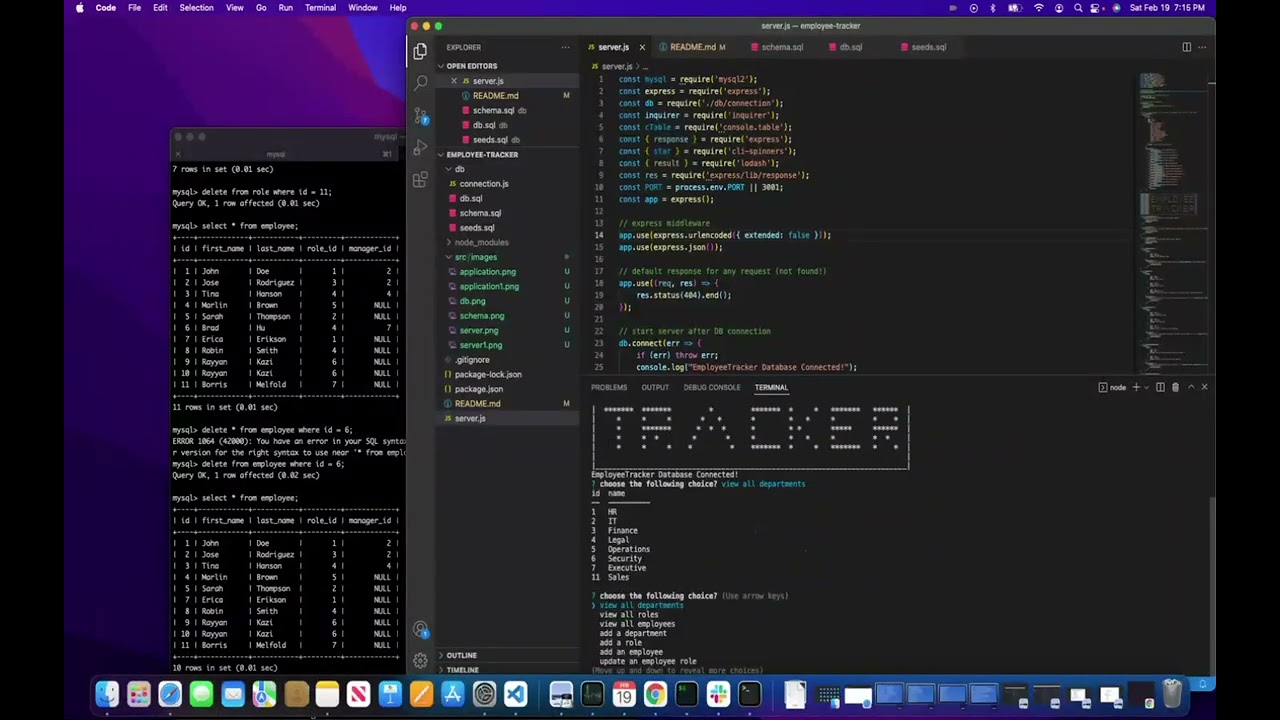 Employee Tracker #nodejs #employeetracker #MySQL #JavaScript #coding #bootcamp #codingbootcamp