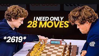 Magnus Carlsen needs just 28 moves to beat 2619-rated GM with Black! | World Rapid 2025”