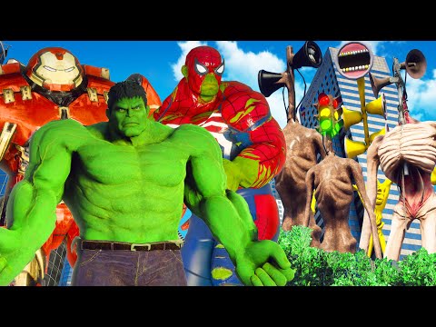 Team Hulk Army & Spider Hulk & Hulk Buster VS Angry Siren Head Army - SKGaming Epic Battle