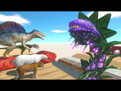 Who Can JUMP Over The Carnivorous Flower Garden - Dinosaurs VS Animals VS Reptiles - ARBS
